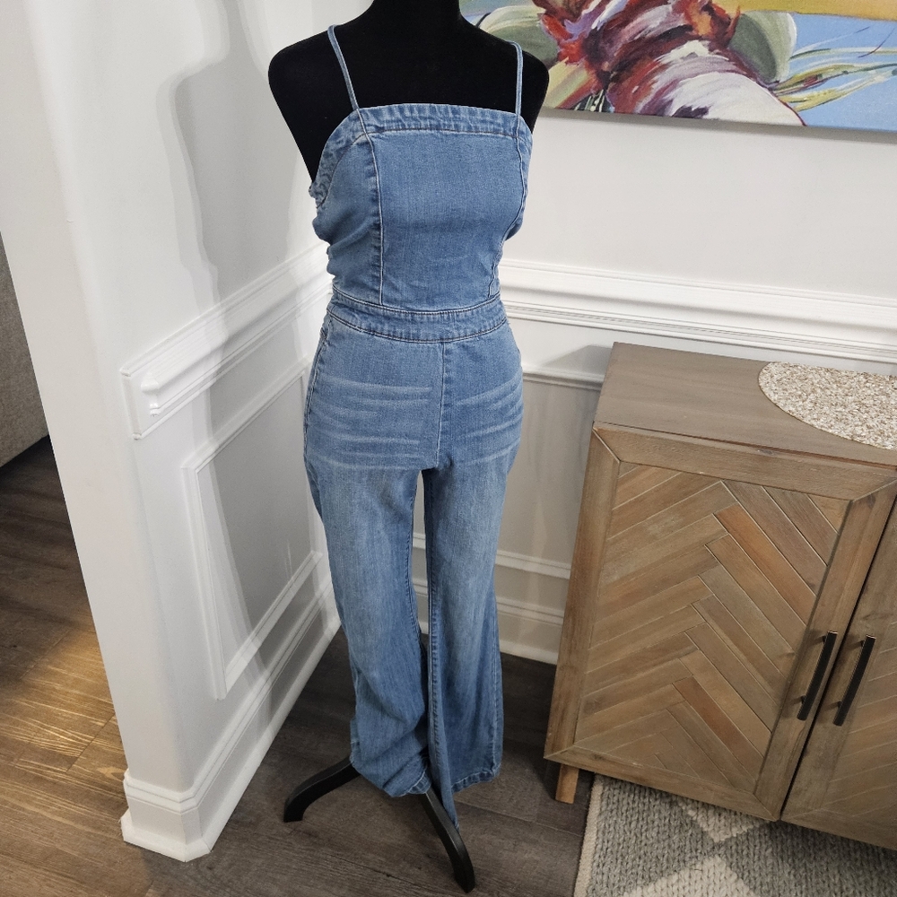 Dollhouse  Denim Overall Jumpsuit Jean Cross Back Medium Wash  Sz 5/6 Vintage